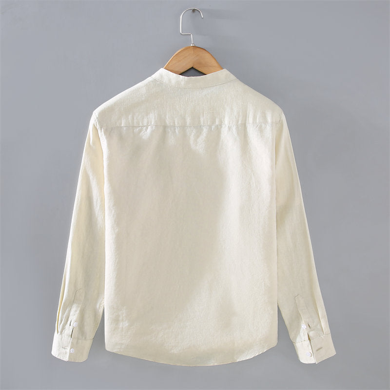 Stand Collar Pure Linen Long Sleeve Shirt