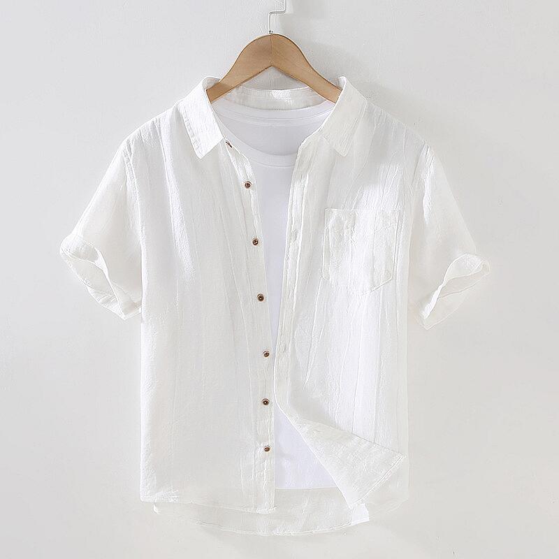 Vintage Linen Short Sleeve Shirt - Slim Fit, Lightweight